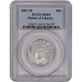 2007 - W American Platinum Eagle (1/2 Oz) $50 - Pcgs Ms69 - Burnished photo