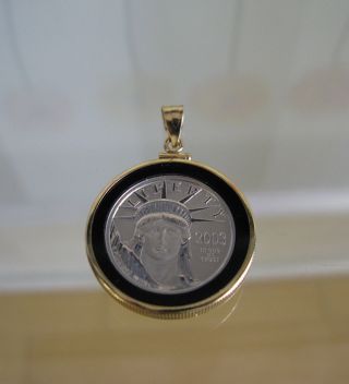 2003 Plat 1/4 Oz Liberty Eagle $25 Coin In 14kyg & Black Onyx Pendant photo