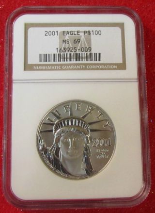 2001 Platinum American Eagle 1oz - $100 Ngc M69 - Only 14,  070 Minted - Rare photo