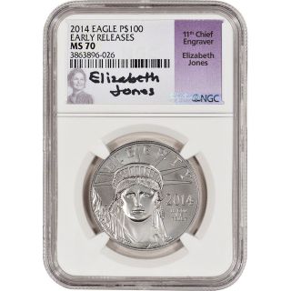 2014 American Platinum Eagle (1 Oz) $100 - Ngc Ms70 - Early Releases Jones Signed photo
