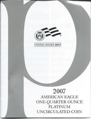 2007 W Platinum Uncirculated 1/4 Oz American Eagle & photo