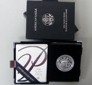 2000 W American Eagle 1 Oz Platinum Proof Coin Box & photo