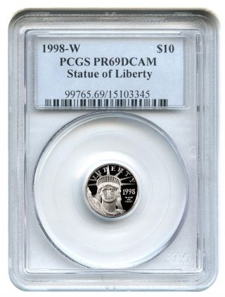 1998 - W Platinum Eagle $10 Pcgs Proof 69 Dcam Statue Liberty 1/10 Oz photo