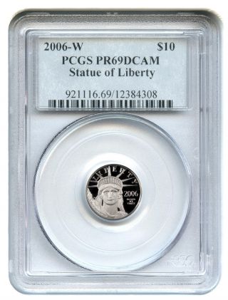 2006 - W Platinum Eagle $10 Pcgs Proof 69 Dcam Statue Liberty 1/10 Oz photo