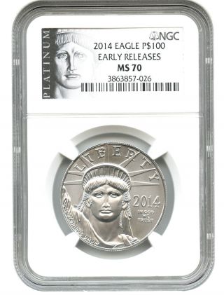 2014 Platinum Eagle $100 Ngc Ms70 (early Releases) Statue Liberty 1 Oz photo