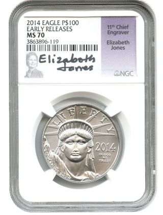 2014 Platinum Eagle $100 Ngc Ms70 (early Releases,  Elizabeth Jones Sig) 1 Oz photo