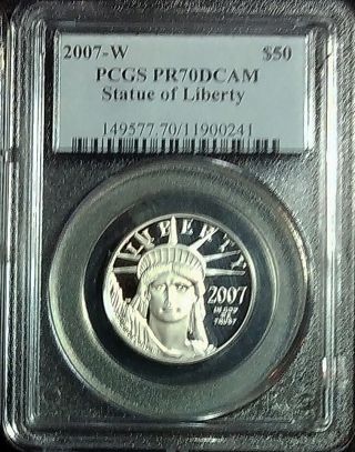 2007 - W Pcgs Pr70dcam Platinum Statue Of Liberty Sol $50 1/2 Oz - Graded Perfect - photo