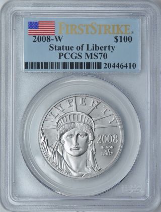 2008 - W First Strike $100 Platinum Eagle Pcgs Ms70 Low Mintage Of 2876 photo