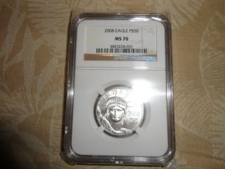 2008 $50 Platinum Eagle Coin Ms70 photo