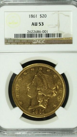 1861 - $20 United States Liberty Gold Eagle ` Key - Date Coin Civil War Era photo