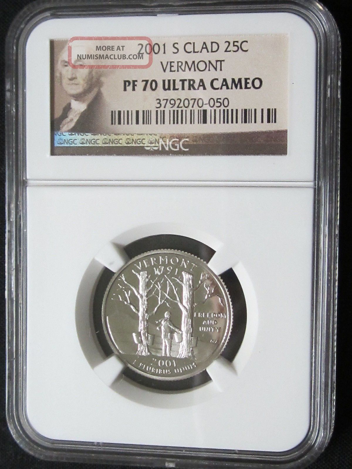 2001 S Clad Proof Vermont State Quarter - Ngc Pf 70 Ultra Cameo (050)