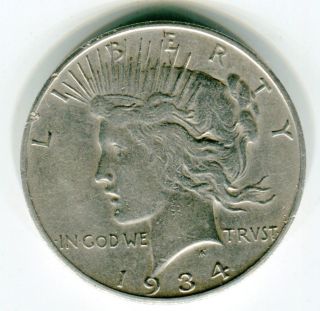 1934 - S $1 Peace Dollar Xf Lustrous,  Minor Rim Tics photo