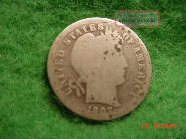 1907 Barber Dime, About Good