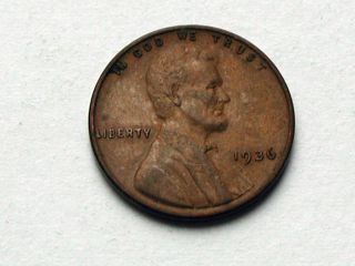 Usa 1936 One Cent (1¢) Lincoln Wheat Penny Coin photo