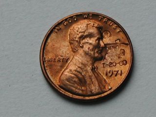 Usa 1971 One Cent (1¢) Coin - Apollo 11 Moon 7 - 20 - 69 Counterstamp Commemorative photo