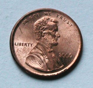 Usa 2000 One Cent Lincoln Penny Coin - Broadstrike Error - Ms Unc Red Lustre photo