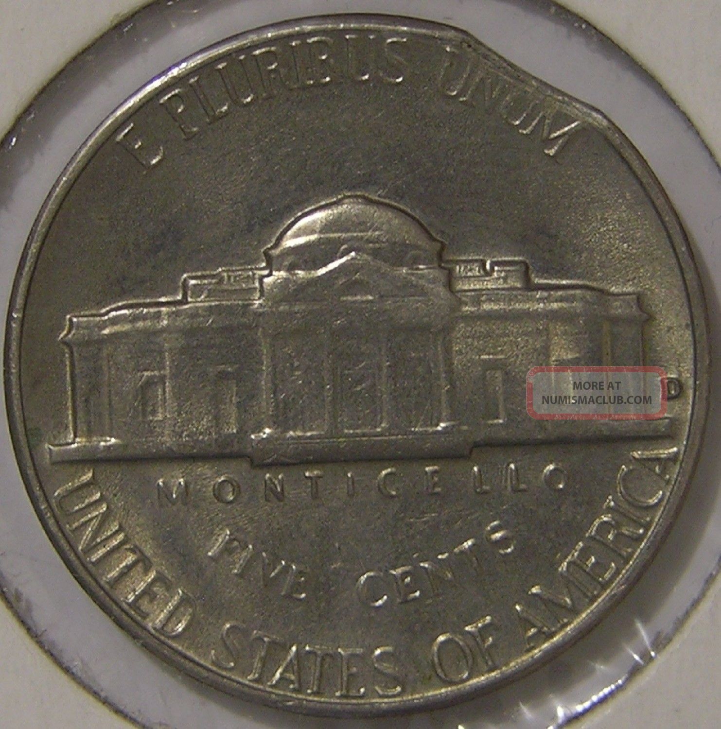 1964 D Jefferson Nickel, (clipped Planchet) Error Coin, Ae 981