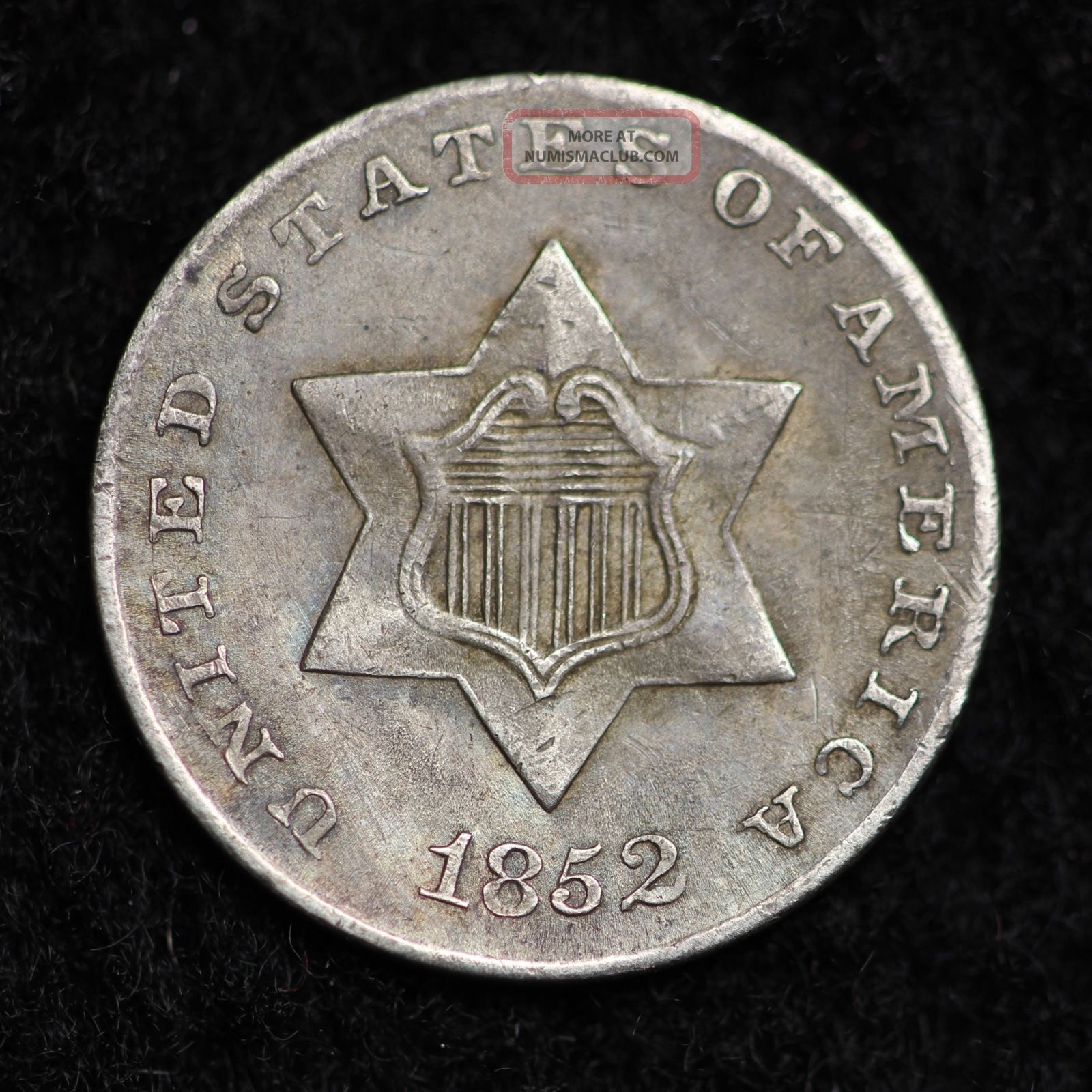1852 Three Cent Silver Piece Choice Au Shipping