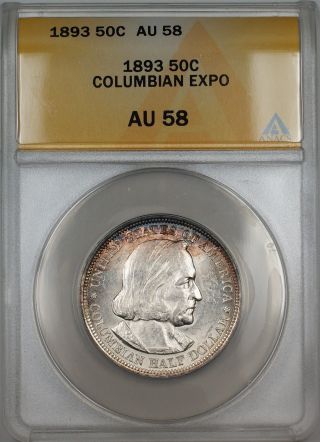 1893 Columbian Commemorative Silver Half Dollar 50c Coin Anacs Au - 58 photo