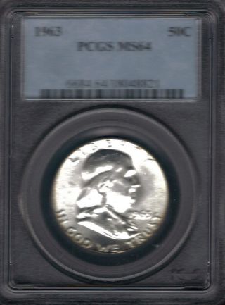 Pcgs Certified Silver Franklin Half Dollar 1963 Ms64 Uncirculated photo
