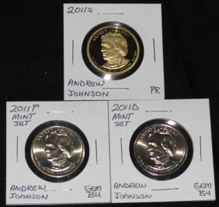 2011s Pres.  Andrew Johnson Proof,  & 2011 P & D Gem Bu Dollars photo