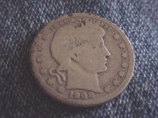 Usa Silver 1908 D Barber Quarter photo