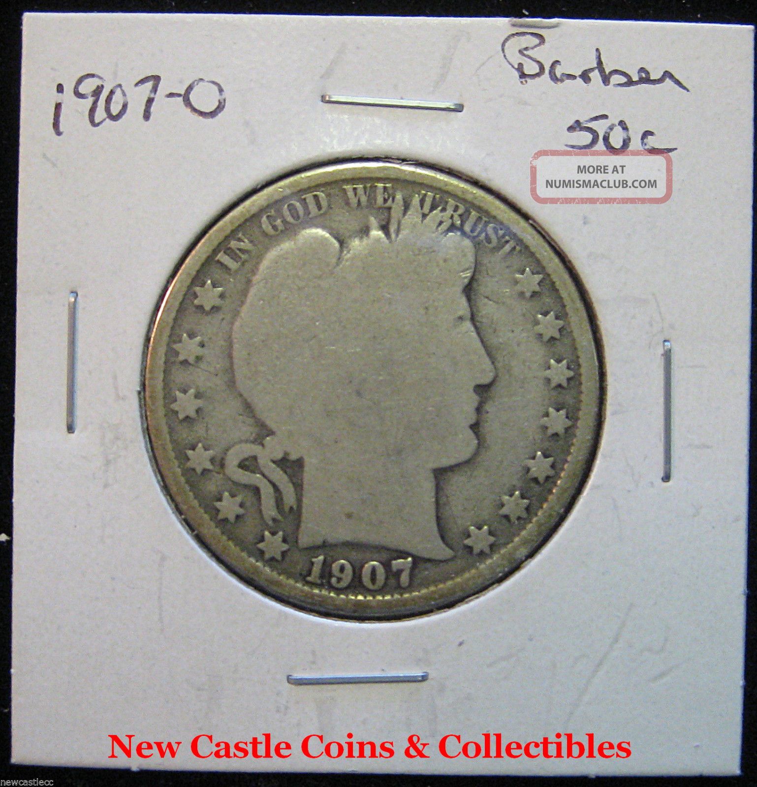 1907 - O Barber Half (50c). Circulated. 90% Silver. Special