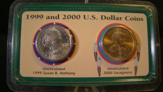 Littleton Show Pak 1999 Susan B.  Anthony & 2000 Sacagawea Uncirculated Dollars photo