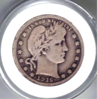 1916 - D Barber Silver Quarter From The Denver Inside Air Tight photo