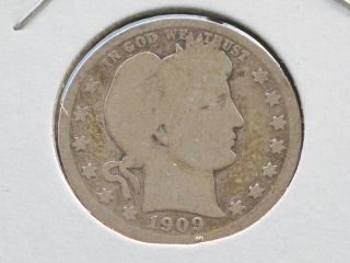 1909 - S Barber Quarter 90% Silver U.  S.  Coin C4180l photo