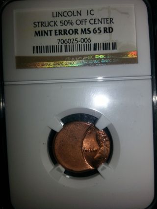Lincoln Cent 50% Off Center Ngc Ms65rd Error photo
