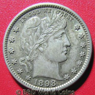 Usa 1898 Barber Quarter Silver Toned Details American Collectable Coin photo