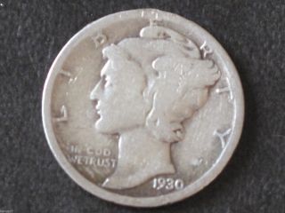 1930 - S Mercury Dime 90% Silver U.  S.  Coin D6017 photo