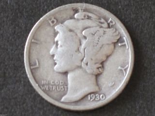 1930 - S Mercury Dime 90% Silver U.  S.  Coin D6020 photo