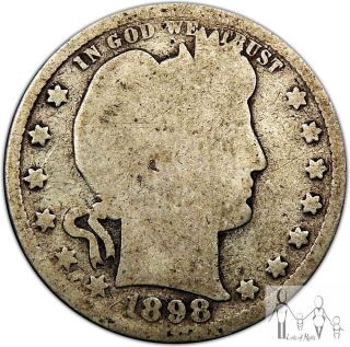 1898 (p) About Good Ag Barber Silver Quarter 25c Us Coin A38 photo