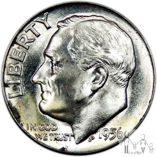 1956 (p) Bu Unc Roosevelt Silver Dime 10c Us Coin A12 photo
