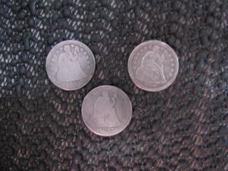 1853 Seated Liberty Dime Arrows Plus 1858 And 1887 photo