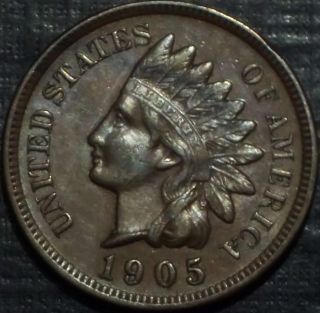 Rare 1905 Indian Head Cent Full Liberty + Diamonds + Low photo