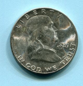 1949 - S Silver Ben Franklin Half Dollar State Unc photo