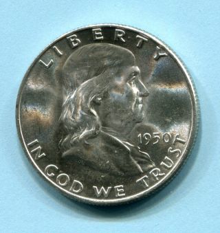1950 - D Silver Ben Franklin Half Dollar State Unc Gem photo