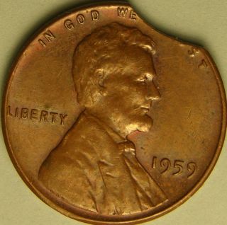 1959 P Lincoln Memorial Penny (clipped Planchet) Error Coin Ae 651 photo