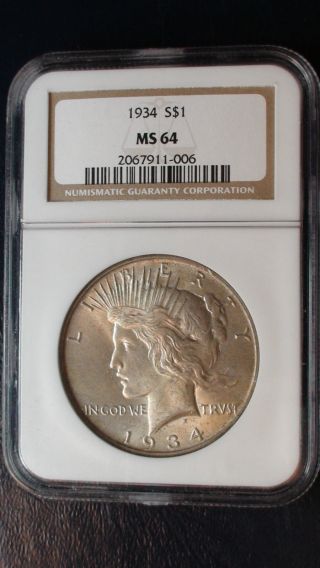 1934 P Ngc Ms64 Peace Silver Dollar $1 Liberty Head Philadelphia photo