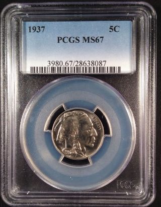 1937 Buffalo Nickel Five Cent Pcgs Ms67    28638087 photo