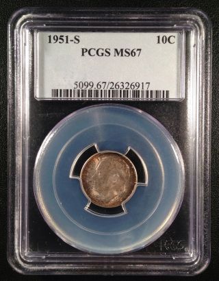 1951 - S Roosevelt Dime Ten Cent Pcgs Ms67 