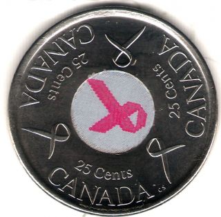2006 - P Canada Uncirculated 25 Cents Commemorative Pink Ribbon Breast Cancer photo