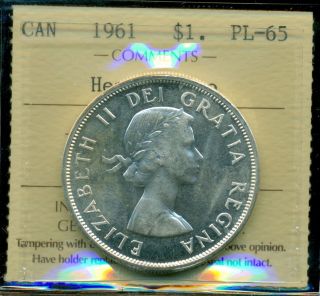 1961 Canada Silver Dollar,  Iccs Certified Pl - 65 Heavy Cameo photo