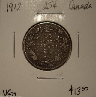 Canada George V 1912 Silver Twenty Five Cents - Vg+ photo