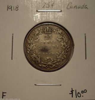 Canada George V 1918 Silver Twenty Five Cents - F photo