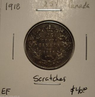 Canada George V 1918 Silver Twenty Five Cents - Ef photo
