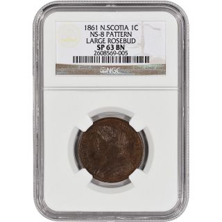 1861 Nova Scotia Cent 1c - Pattern Ns - 8 - Large Rosebud - Ngc Sp63bn - Rare photo